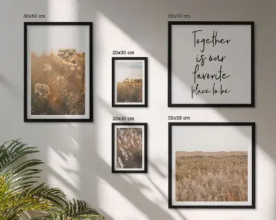 Modernes Wandbilder-Set mit Motiven aus Naturlandschaften Blumen und Sprüchen