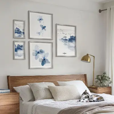 Modernes Wandbilder-Set mit Motiven von Landschaften Blumen Wasser und Frieden