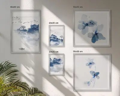 Modernes Wandbilder-Set mit Motiven von Landschaften Blumen Wasser und Frieden