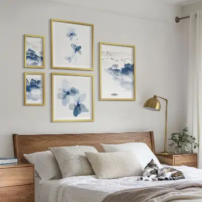 Modernes Wandbilder-Set mit Motiven von Landschaften Blumen Wasser und Frieden
