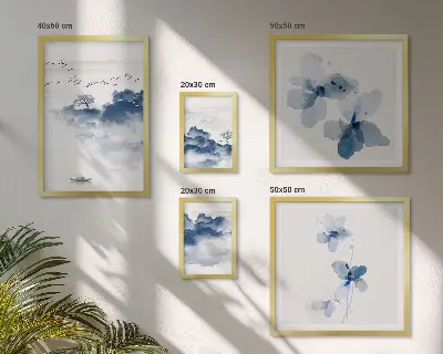 Modernes Wandbilder-Set mit Motiven von Landschaften Blumen Wasser und Frieden