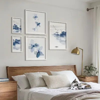 Modernes Wandbilder-Set mit Motiven von Landschaften Blumen Wasser und Frieden