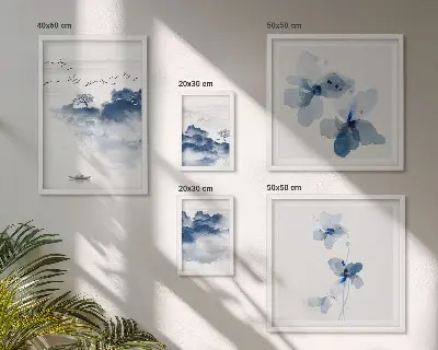 Modernes Wandbilder-Set mit Motiven von Landschaften Blumen Wasser und Frieden