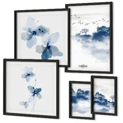 Modernes Wandbilder-Set mit Motiven von Landschaften Blumen Wasser und Frieden