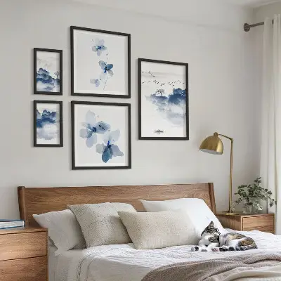 Modernes Wandbilder-Set mit Motiven von Landschaften Blumen Wasser und Frieden