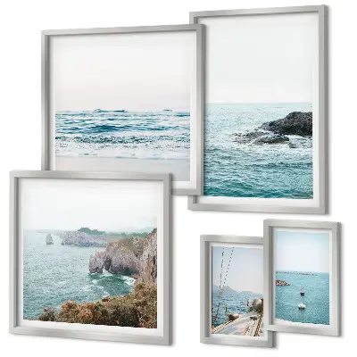 Wandbilder-Set fürs Sofa mit ruhigen Motiven von Meerblick, Stränden und Klippen