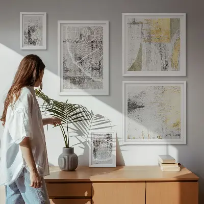 Modernes Wandbilder-Set mit abstrakten neutralen Mustern