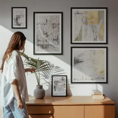 Modernes Wandbilder-Set mit abstrakten neutralen Mustern