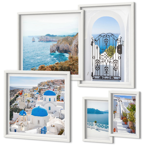 Bildergalerie-set für die wand Häuser am blauen Meer von Santorin