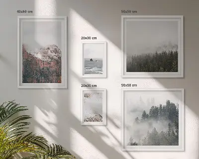 Wandbilder-Set mit Landschaften von Bergen, Wäldern und Wolken