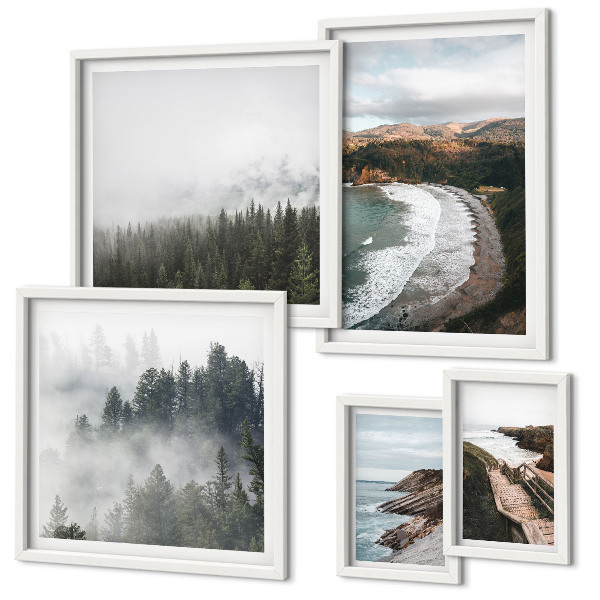 Modernes wandbilder-set Küstenlandschaften, Bergwälder