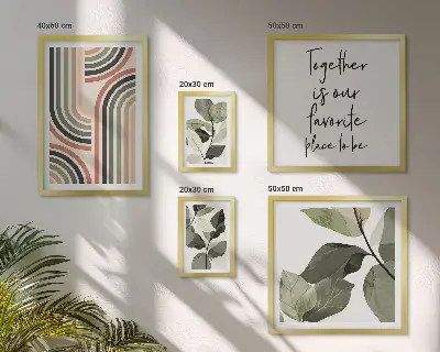 Modernes Wandbilder-Set mit stilvollen floralen und geometrischen Akzenten