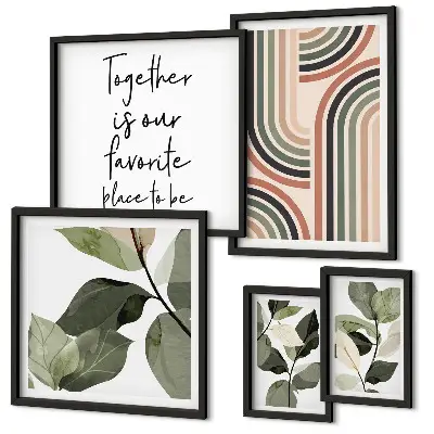 Modernes Wandbilder-Set mit stilvollen floralen und geometrischen Akzenten