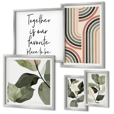 Modernes Wandbilder-Set mit stilvollen floralen und geometrischen Akzenten