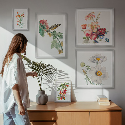 Bildergalerie-set für die wand Blumen- und Vogel-Vintage-Dekorationen