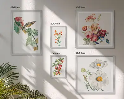 Wandbilder-Set mit Vintage-Motiven von Blumen und Vögeln