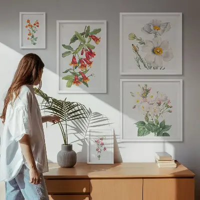 Modernes Wandbilder-Set mit botanischen Blumenillustrationen