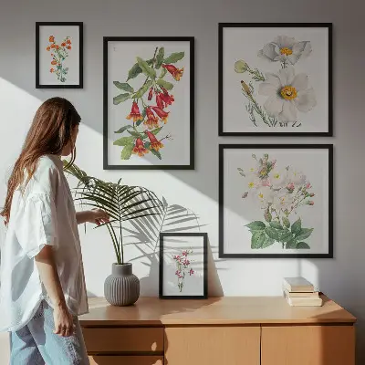 Modernes Wandbilder-Set mit botanischen Blumenillustrationen