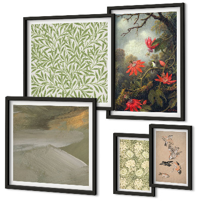 Modernes wandbilder-set Blumen, Vögel, Naturmotive