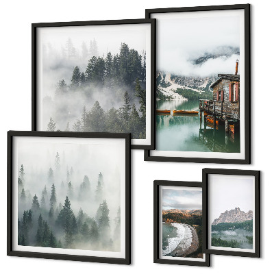 Modernes wandbilder-set Berglandschaften, Hütten, Wasser