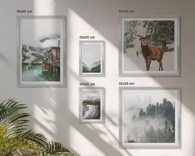 Modernes Wandbilder-Set mit Motiven von Natur, Tierwelt und Bergen