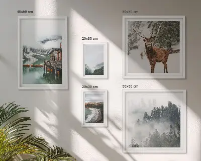 Modernes Wandbilder-Set mit Motiven von Natur, Tierwelt und Bergen