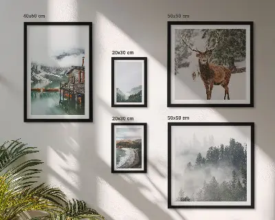 Modernes Wandbilder-Set mit Motiven von Natur, Tierwelt und Bergen