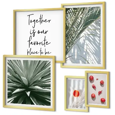 Modernes Wandbilder-Set im Boho-Stil mit Pflanzen, Früchten und tropischen Motiven
