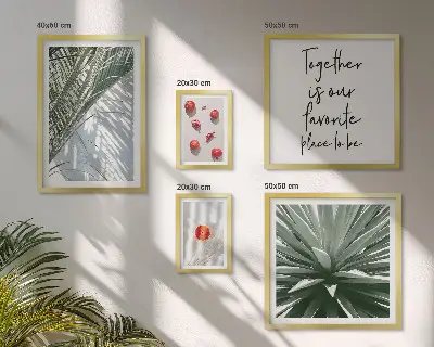 Modernes Wandbilder-Set im Boho-Stil mit Pflanzen, Früchten und tropischen Motiven