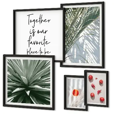 Modernes Wandbilder-Set im Boho-Stil mit Pflanzen, Früchten und tropischen Motiven