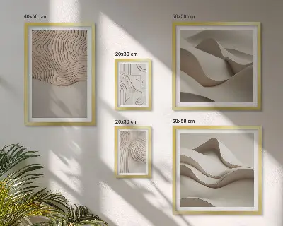 Modernes Wandbilder-Set mit abstrakten beigen Mustern