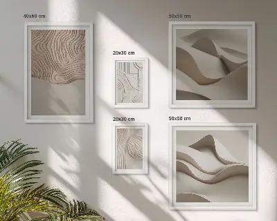Modernes Wandbilder-Set mit abstrakten beigen Mustern
