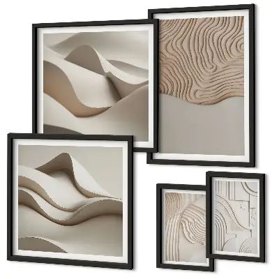 Modernes Wandbilder-Set mit abstrakten beigen Mustern