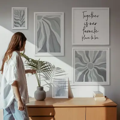 Modernes Wandbilder-Set mit abstrakten grauen und weißen Mustern