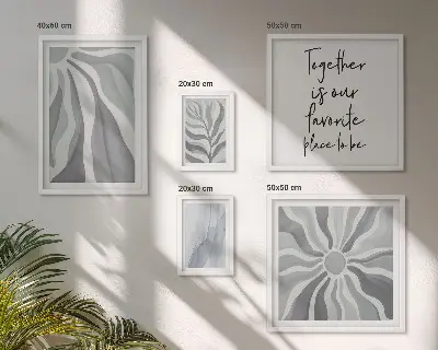 Modernes Wandbilder-Set mit abstrakten grauen und weißen Mustern