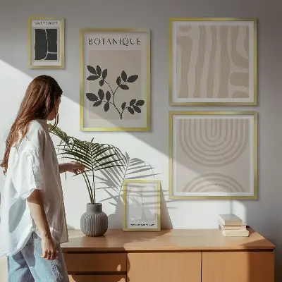 Modernes Wandbilder-Set mit stilvollen Pflanzengrafiken