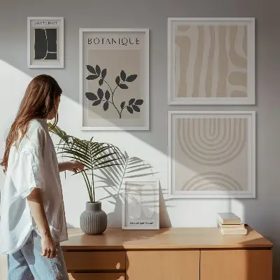 Modernes Wandbilder-Set mit stilvollen Pflanzengrafiken