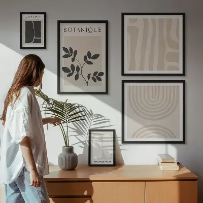 Modernes Wandbilder-Set mit stilvollen Pflanzengrafiken