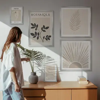 Bilderset fürs Sofa stilvolle florale und geometrische Dekorationen