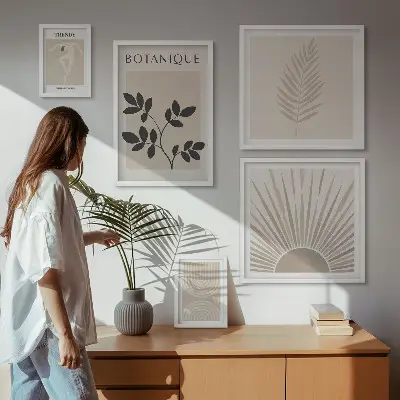 Bilderset fürs Sofa stilvolle florale und geometrische Dekorationen