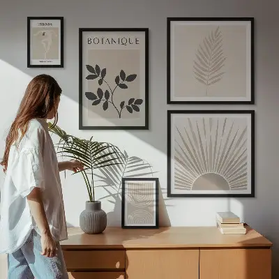 Bilderset fürs Sofa stilvolle florale und geometrische Dekorationen