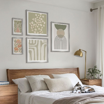 Bilderset fürs sofa Stilvolle Pflanzengrafiken in Pastellfarben