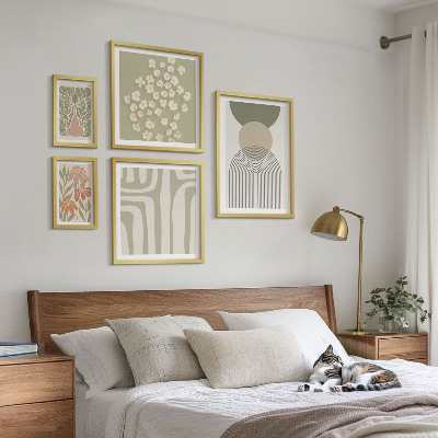 Bilderset fürs sofa Stilvolle Pflanzengrafiken in Pastellfarben