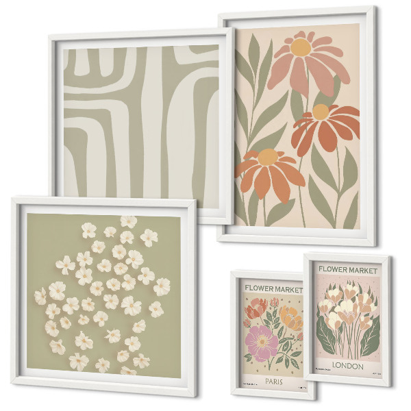 Modernes wandbilder-set Blumenmuster London Paris Boho