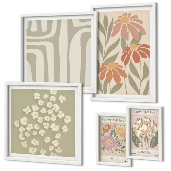Modernes Wandbilder-Set mit Blumenmuster im London Paris Boho Stil