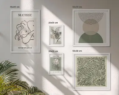 Wandbilder-Set mit minimalistischen Pflanzenmotiven