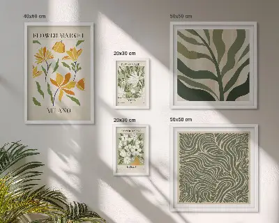 Modernes Wandbilder-Set mit modernen Pflanzenmotiven