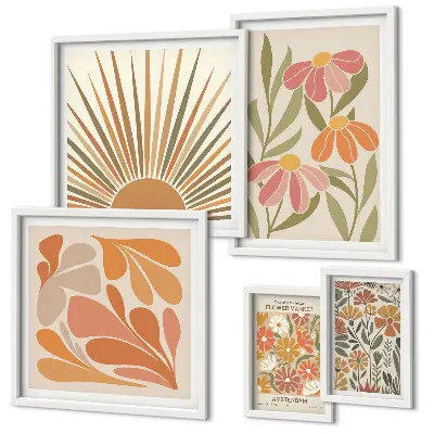 Bildergalerie-Set für die Wand mit geometrischen Blumen im Boho-Stil