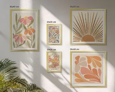 Bildergalerie-Set für die Wand mit geometrischen Blumen im Boho-Stil
