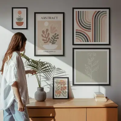 Modernes Wandbilder-Set mit stilvollen Pflanzenabstraktionen